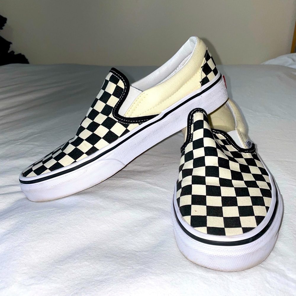 Checkered slip on vans